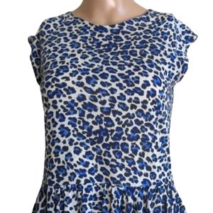 Rebecca Taylor Flared Blue Leopard Print Top XS